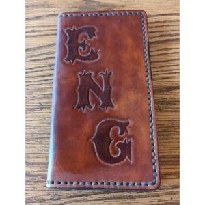 Handmade Brown Leather Bifold Wallet Hand Tooled ENG Horse Scene Rustic Western